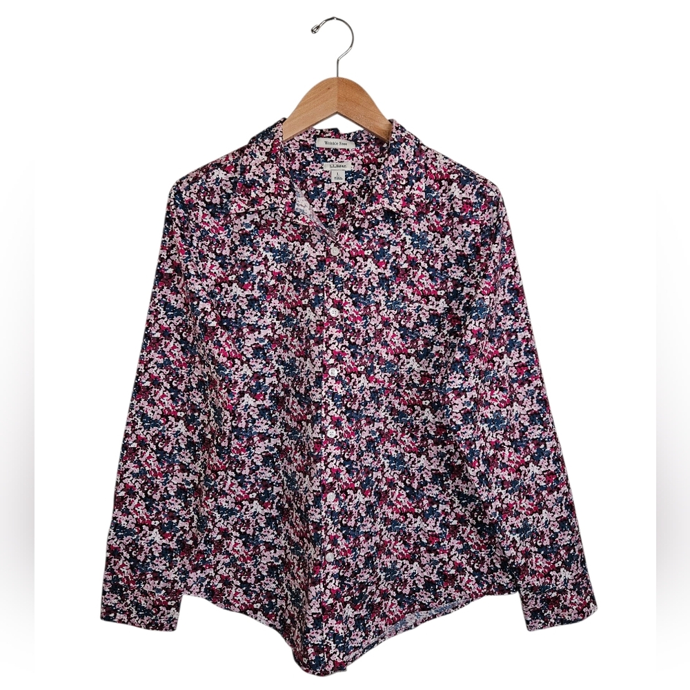 L.L. Bean Women's Floral Cotton Long Sleeve Button-down Shirt Size L (P)